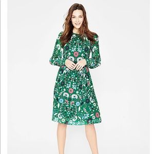 Boden Blossom Long Sleeve Dress, Green Floral